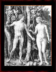 гравюра А. Дюрера "Адам и Ева". Репродукция.